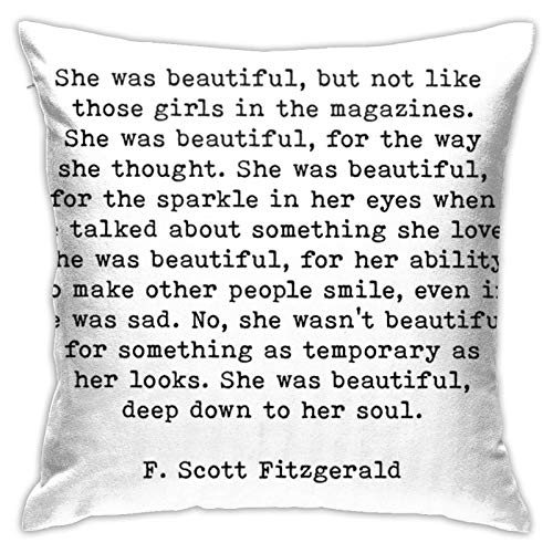 Fundas de almohada decorativas de 45,7 x 45,7 cm, She Was Beautiful F Scott Fitzgerald, fundas de cojín cuadradas para sofá, decoración del hogar