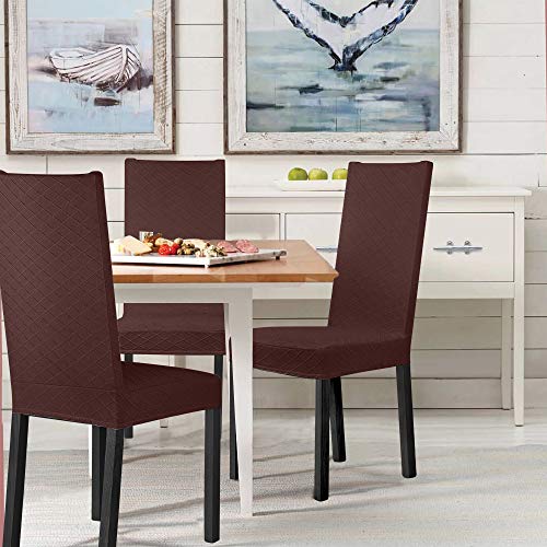 Fundas para sillas 4 Piezas Jacquard Funda de Silla Elástica Fundas elásticas Extraíbles y Lavables Comedor Cubierta de Asiento Duradera Modern Boda Decor Restaurante(Marron oscuro, Pack de 4)