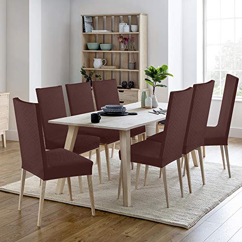 Fundas para sillas 4 Piezas Jacquard Funda de Silla Elástica Fundas elásticas Extraíbles y Lavables Comedor Cubierta de Asiento Duradera Modern Boda Decor Restaurante(Marron oscuro, Pack de 4)