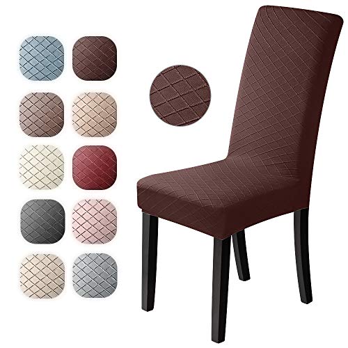 Fundas para sillas 4 Piezas Jacquard Funda de Silla Elástica Fundas elásticas Extraíbles y Lavables Comedor Cubierta de Asiento Duradera Modern Boda Decor Restaurante(Marron oscuro, Pack de 4)