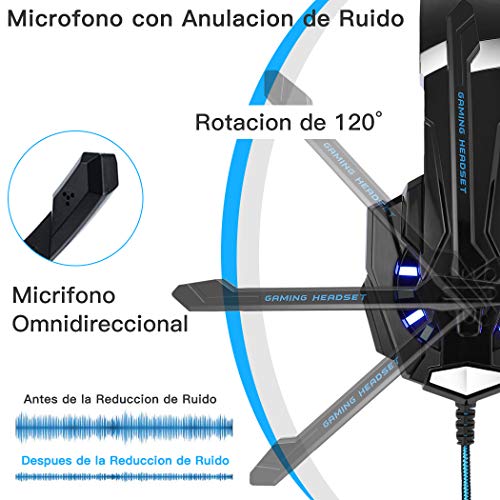 FUNINGEEK Auriculares Gaming PS4,Cascos Gaming de Mac Estéreo con Micrófono Cascos Gaming 3.5mm Jack con Luz LED Bass Surround y Cancelación de Ruido Auriculares Compatible con PC/Xbox One/Switch FUNINGEEK Auriculares Gaming PS4,Cascos Gaming de Mac Estéreo con Micrófono Cascos Gaming 3.5mm Jack con Luz LED Bass Surround y Cancelación de Ruido Auriculares Compatible con PC/Xbox One/Switch