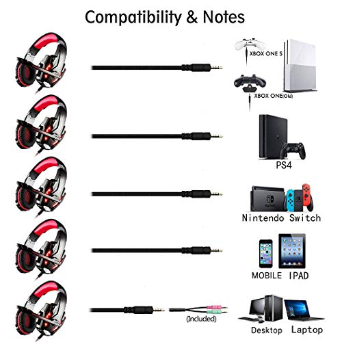 FUNINGEEK Auriculares Gaming PS4,Cascos Gaming de Mac Estéreo con Micrófono Cascos Gaming 3.5mm Jack con Luz LED Bass Surround y Cancelación de Ruido Auriculares Compatible con PC/Xbox One/Switch