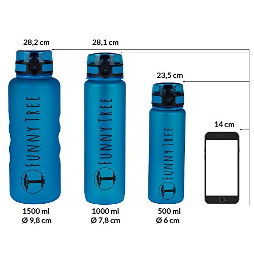 Funny Tree Botella de Agua tritan. 1500ml Azul océano. Libre de BPA y a Prueba de Fugas! Ideal en el Gimnasio, para Entrenamiento de Fuerza y Bienestar, o en Todos Sus Viajes.