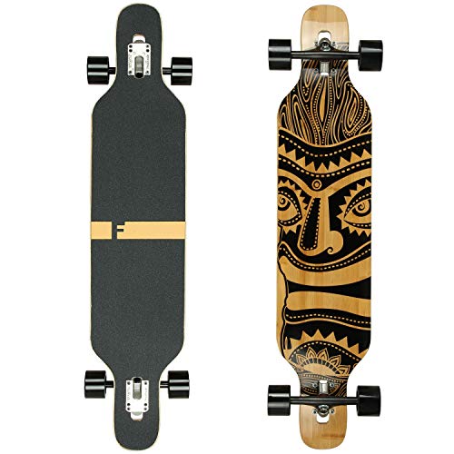 FunTomia Longboard Drop Through Cruiser Tabla de skate completa con rodamientos Mach1 High Speed T-Tool con y sin ruedas LED, 2596, Mod. Camber - Bambú Hawaii