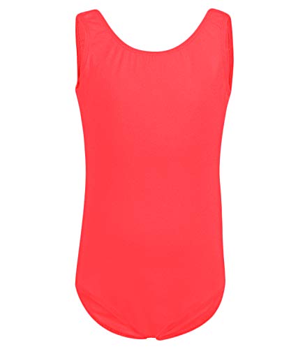 Furein Maillot de Danza Ballet Gimnasia Leotardo Body Clásico Elástico para Niña Sin Mangas Cuello Redondo (Rojo, 4 años)