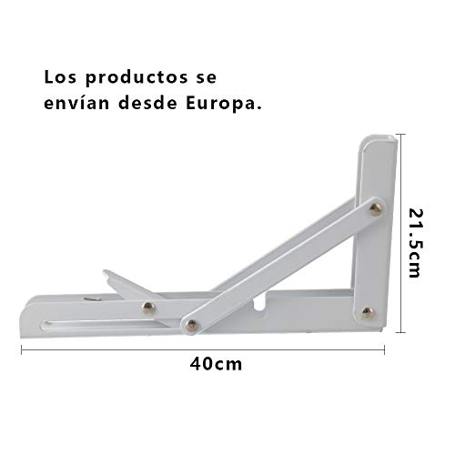 FUSIYU Soportes para Estantes Plegables 4 Piezas, Escuadras Abatibles Soporte Pared, Soportes Estanterías Escuadras Metálicas Ahorrar Espacio Soportes de Metal Completo, 400 x 215mm, Blanco