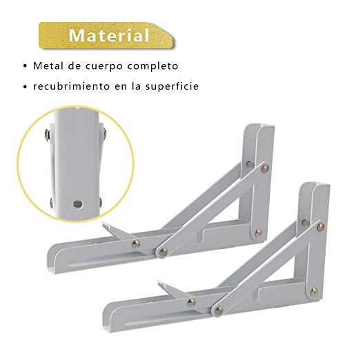 FUSIYU Soportes para Estantes Plegables 4 Piezas, Escuadras Abatibles Soporte Pared, Soportes Estanterías Escuadras Metálicas Ahorrar Espacio Soportes de Metal Completo, 400 x 215mm, Blanco