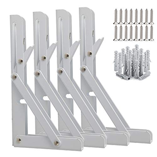FUSIYU Soportes para Estantes Plegables 4 Piezas, Escuadras Abatibles Soporte Pared, Soportes Estanterías Escuadras Metálicas Ahorrar Espacio Soportes de Metal Completo, 400 x 215mm, Blanco FUSIYU Soportes para Estantes Plegables 4 Piezas, Escuadras Abatibles Soporte Pared, Soportes Estanterías Escuadras Metálicas Ahorrar Espacio Soportes de Metal Completo, 400 x 215mm, Blanco