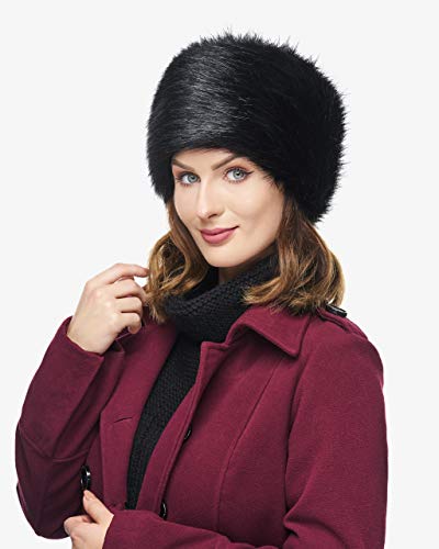 Futrzane Gorro de Mujer de Piel Cossack en Estilo Ruso (S, Negro)