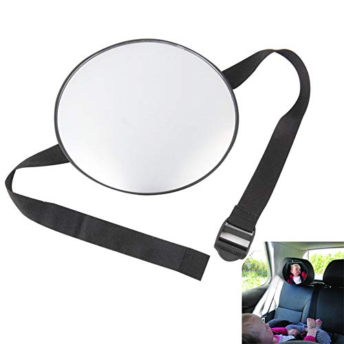 fuxunamz Espejo De Asiento Trasero para BebéS, Espejo Convexo con Gran Campo VisióN Hecho Material Irrompible (PláStico Abs) Bebé Sin Partes/Tornillos Individuales, Coche óPtimo En El (17 Cm) Negro