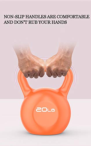 FWQAZ Kettlebell de hormigón 5LBS 10LBS 15LBS 20LBS kg - Pesa Rusa con Revestimiento de Vinilo - Base con Goma Antideslizante + PDF Workout