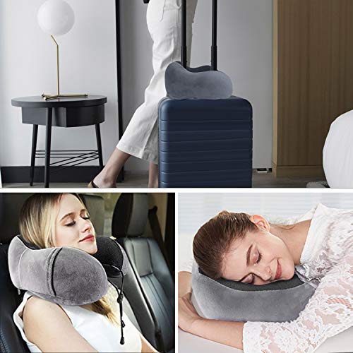 FYLINA Almohada de Viaje Viscoelástica de Espuma de Memoria, Cervical Orthopedic Pillow Almohada de Cuello para el tren de avión viajes con máscara de Ojos, Tapones y bolsa de transporte