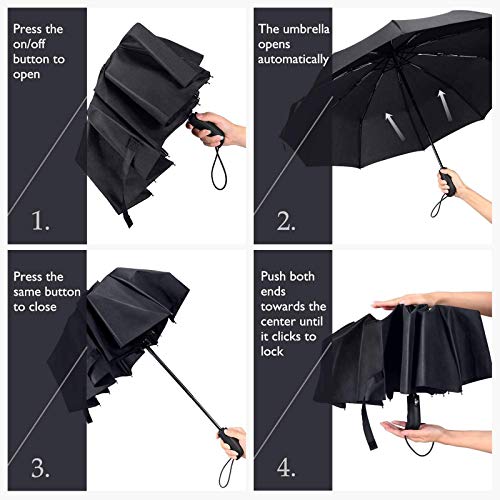 FYLINA Paraguas Plegable Automático Paraguas Impermeable de Viaje con 9 Varillas Reforzadas y Forro de Secado Rápido 210T Estuche Fácil de Transportar y Asa Antideslizante