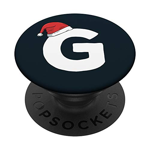 G inicial de Navidad con cumpleaños de gorro de Papá Noel PopSockets Agarre y Soporte para Teléfonos y Tabletas