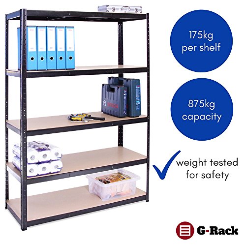 G-Rack 15 Estantería de Almacenamiento para Garaje, Acero Inoxidable con Recubrimiento de Polvo Negro, 180 x 120 x 45 cm