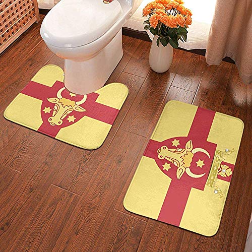 GABRI Texas Longhorns Oates Flag Alfombra de baño Paquete de 2 Alfombras de baño de Franela Set Alfombrillas de baño con Forma de U Alfombras Suaves