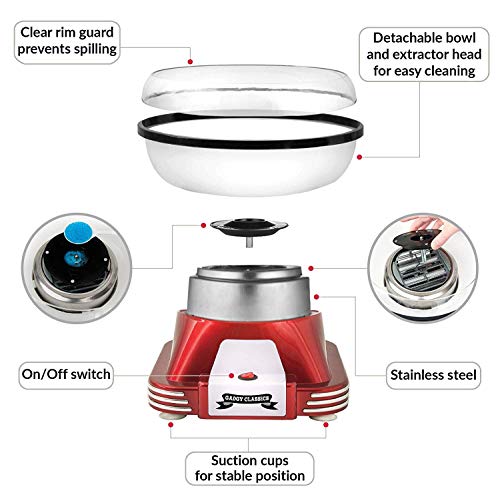 Gadgy ® Maquina de Algodon de Azucar | Retro Cotton Candy Machine | Usar Azúcar Regular de Caramelo Duro Sin Azúcar | 500W Rojo Gadgy ® Maquina de Algodon de Azucar | Retro Cotton Candy Machine | Usar Azúcar Regular de Caramelo Duro Sin Azúcar | 500W Rojo