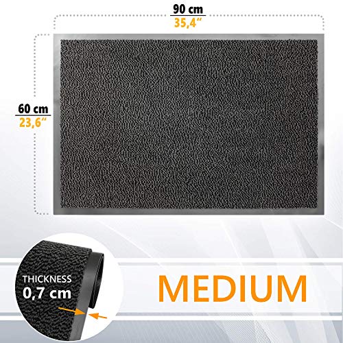 GadHome Felpudo de Entrada, Antracita Negra 60x90 cm|Alfombra Exterior para Puerta, Impermeable, Lavable para Atrapar Suciedad para Recibidor|Alfombrilla Antideslizante, Pasillo, Cocina, Dormitorio