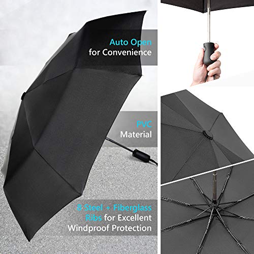 GadHome - Paraguas Automático Negro | Paraguas de Viaje Compacto a Prueba de Viento de 29 cm para Hombre y Mujer | Paraguas Plegable de Mano Ligero Resistente que se Abre con 1 Toque