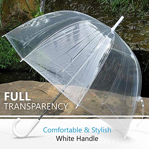 GadHome - Paraguas Transparente | Paraguas de Domo Grande de 85 cm para Mujeres, Bodas, Fotos de Fiesta de Novias | Paraguas Translúcido Ligero Plegable de Señora con Mango Blanco en C