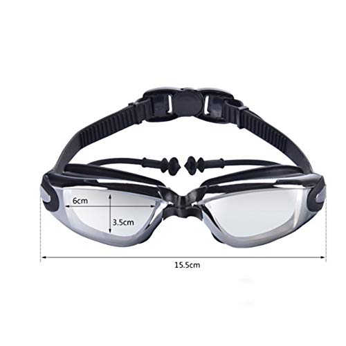 Gafas de natación, Planas de Alta definición, Impermeables, antivaho, Gafas de natación, Montura Grande para Hombres y Mujeres, Espejo electrochapado, con Tapones para los oídos