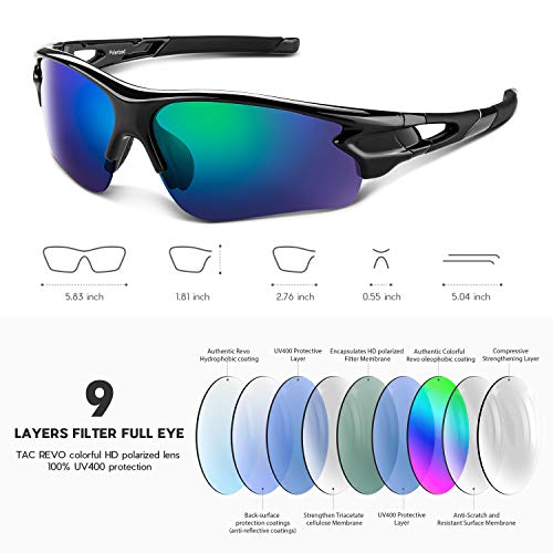 Gafas de Sol Polarizadas - Bea·CooL Gafas de Sol Deportivas Unisex Protección UV con Monturas Ligeras para Esquiando Ciclismo Carrera Surf Golf Conduciendo (Negro azul)