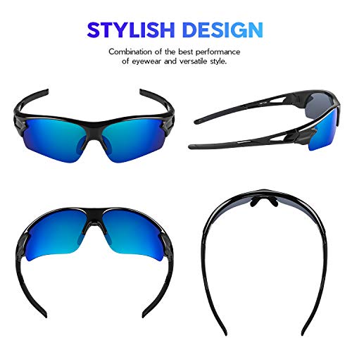 Gafas de Sol Polarizadas - Bea·CooL Gafas de Sol Deportivas Unisex Protección UV con Monturas Ligeras para Esquiando Ciclismo Carrera Surf Golf Conduciendo (Negro azul)