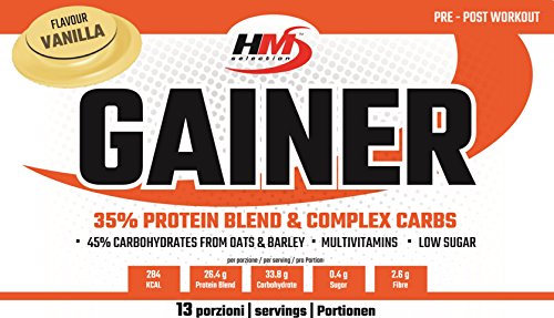 Gainer – Concentrado a base de hidratos de carbono, proteínas, vitaminas y minerales, ideal para la construcción de masa muscular magra y reducción de la fatiga y la fatiga (vainilla, 3 kg)