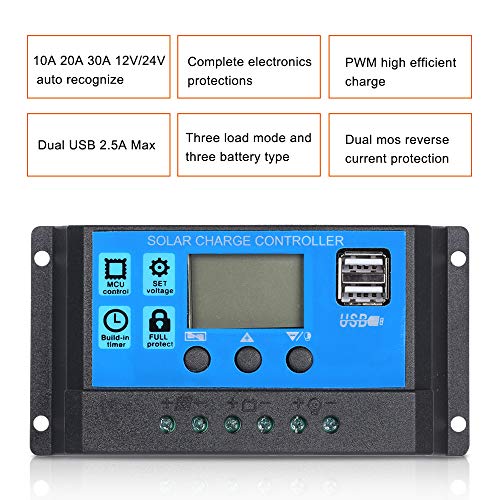 Galapara Kit de Panel Solar Flexible policristalino de Doble Salida con 2 Puertos USB 50W DC 5V / 18V y Carga para automóvil 12V / 24V Controlador de Carga Solar Regulador Inteligente PWM