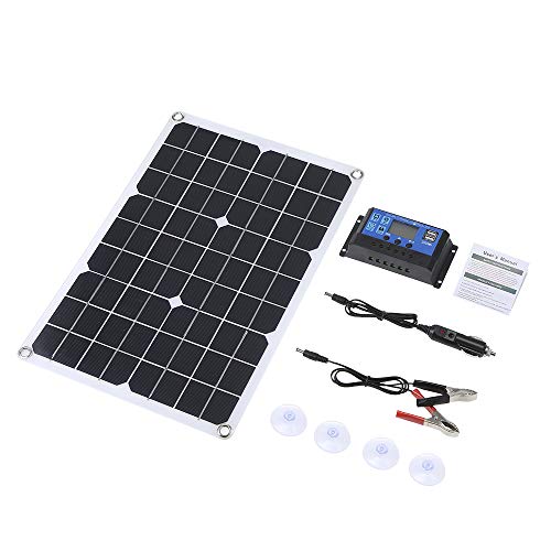 Galapara Kit de Panel Solar Flexible policristalino de Doble Salida con 2 Puertos USB 50W DC 5V / 18V y Carga para automóvil 12V / 24V Controlador de Carga Solar Regulador Inteligente PWM