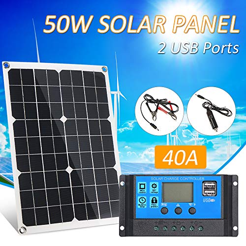 Galapara Kit de Panel Solar Flexible policristalino de Doble Salida con 2 Puertos USB DC 5V / 18V y Carga para automóvil Controlador de Carga Solar Regulador Inteligente PWM