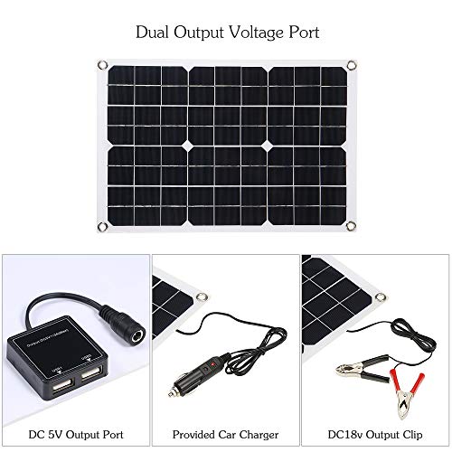 Galapara Kit de Panel Solar Flexible policristalino de Doble Salida con 2 Puertos USB DC 5V / 18V y Carga para automóvil Controlador de Carga Solar Regulador Inteligente PWM