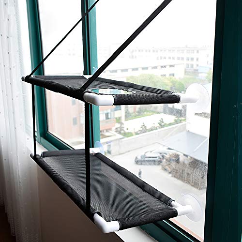 Galapara Ventana montada hamaca para gato , cama colgante mascota ventosas ,Doble cubierta Ventana Ventosas Asiento Verano Enfriamiento Hamaca Cama