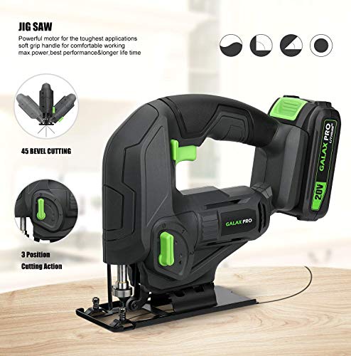 GALAX PRO Kit de Herramientas Eléctricas Inalámbricas, 600RPM 20V Destornillador de Taladro de una Velocidad, 20V 0-2500 SPM Sierra de calar Inalámbrica,con1.3Ah Batería y Cargador GALAX PRO Kit de Herramientas Eléctricas Inalámbricas, 600RPM 20V Destornillador de Taladro de una Velocidad, 20V 0-2500 SPM Sierra de calar Inalámbrica,con1.3Ah Batería y Cargador