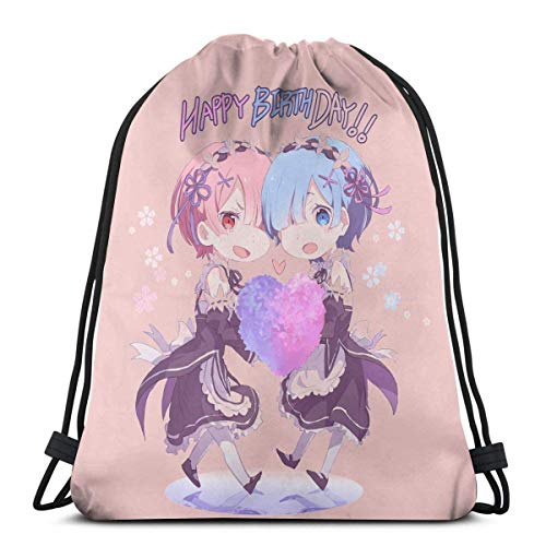 GAMSJIM Bolsas de Cuerdas Deportes Mochila de Viaje Mochila Escolar Bolsas con cordón Bolsa de Gimnasio Bolsa de Drawstring Bags Rem Ram Re Zero