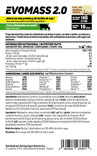 Ganador de Peso y Masa Muscular de HSN | Evomass 2.0 | Weight Gainer: Carbohidratos (Maltodextrina + Harina de Avena) + Whey Protein | Vegetariano, Sabor Vainilla, 1Kg