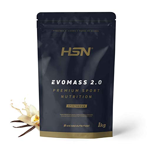 Ganador de Peso y Masa Muscular de HSN | Evomass 2.0 | Weight Gainer: Carbohidratos (Maltodextrina + Harina de Avena) + Whey Protein | Vegetariano, Sabor Vainilla, 1Kg