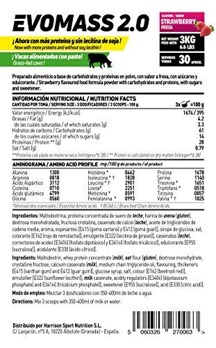 Ganador de Peso y Masa Muscular de HSN | Evomass 2.0 | Weight Gainer: Carbohidratos (Maltodextrina + Harina de Avena) + Whey Protein | Vegetariano, Sabor Fresa, 3Kg