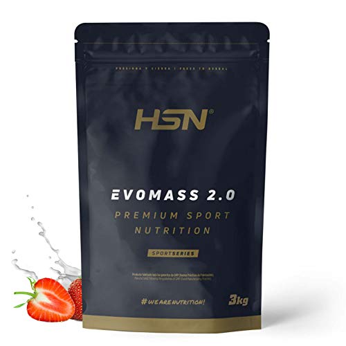 Ganador de Peso y Masa Muscular de HSN | Evomass 2.0 | Weight Gainer: Carbohidratos (Maltodextrina + Harina de Avena) + Whey Protein | Vegetariano, Sabor Fresa, 3Kg