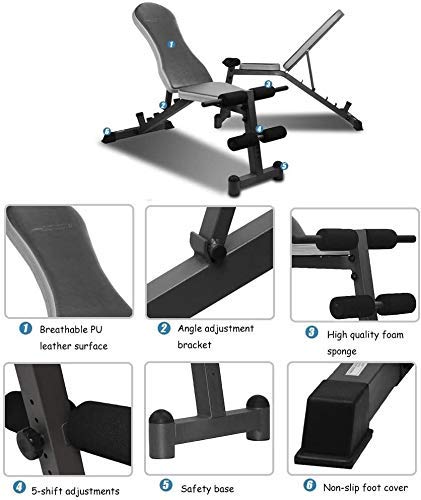 GANE Utilidad de Bancos de Pesas Ajustables, Entrenamiento Plegable s Prensa Inclinada Gimnasio de Ejercicios para Prensa, Abdominales, Levantamiento de piernas, Fitness de Cuerpo Completo GANE Utilidad de Bancos de Pesas Ajustables, Entrenamiento Plegable s Prensa Inclinada Gimnasio de Ejercicios para Prensa, Abdominales, Levantamiento de piernas, Fitness de Cuerpo Completo