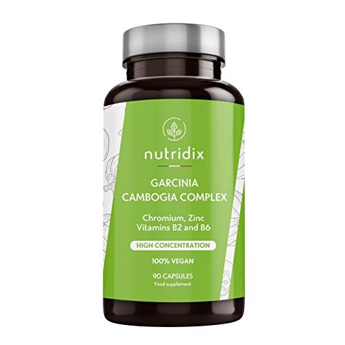 Garcinia Cambogia 2.000mg por Dosis - Quemagrasas e Inhibidor del Apetito con 60% HCA - Potente termogénico con Cromo, Vitaminas y Zinc - 100% Vegano 90 cápsulas Nutridix Garcinia Cambogia 2.000mg por Dosis - Quemagrasas e Inhibidor del Apetito con 60% HCA - Potente termogénico con Cromo, Vitaminas y Zinc - 100% Vegano 90 cápsulas Nutridix