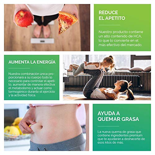 Garcinia Cambogia + L-Carnitina + Té Verde | Reductor del apetito | Código Nacional Farmacia 194557.0 | Quemagrasas 100% natural | Fabricado en España |180 cápsulas vegetales | Navit Plus.