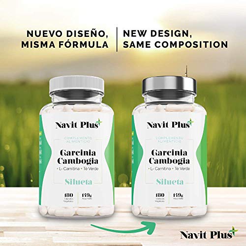 Garcinia Cambogia + L-Carnitina + Té Verde | Reductor del apetito | Código Nacional Farmacia 194557.0 | Quemagrasas 100% natural | Fabricado en España |180 cápsulas vegetales | Navit Plus.