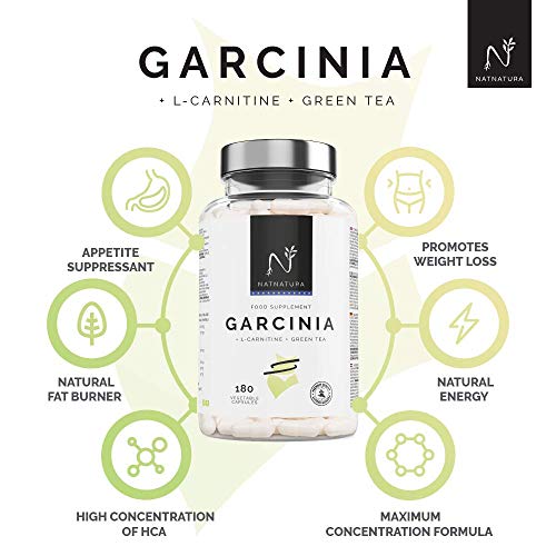 Garcinia Cambogia+L-Carnitina+Té verde, quemagrasas natural efectivo. La mejor fórmula Quemagrasas para adelgazar. Fórmula de máxima calidad con alta concentración de HCA 60%. 180 cápsulas.