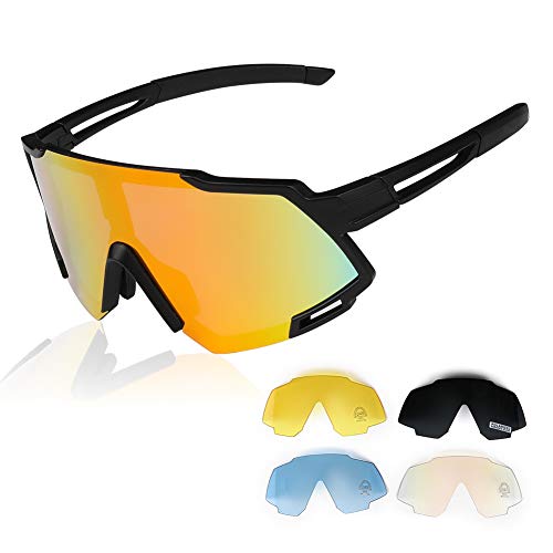 GARDOM Gafas de Ciclismo Hombres Mujeres, Gafas de Sol Deportivas con 5 Lentes Intercambiable para Correr Pescar Escalar Esquiar Vacaciones