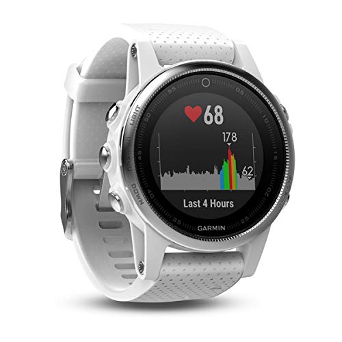 Garmin Fenix 5S - Reloj multideporte, con GPS y medidor de frecuencia cardiaca, lente de cristal y bisel de acero inoxidable, 42 mm, color Blanco