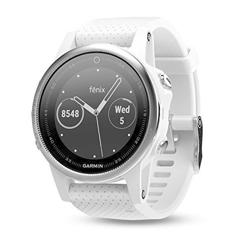 Garmin Fenix 5S - Reloj multideporte, con GPS y medidor de frecuencia cardiaca, lente de cristal y bisel de acero inoxidable, 42 mm, color Blanco