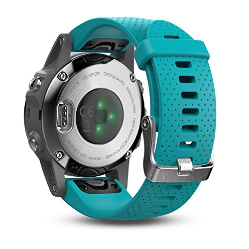 Garmin Fenix 5S - Reloj multideporte, con GPS y medidor de frecuencia cardiaca, lente de cristal y bisel de acero inoxidable, 42 mm, Plata/Turquesa