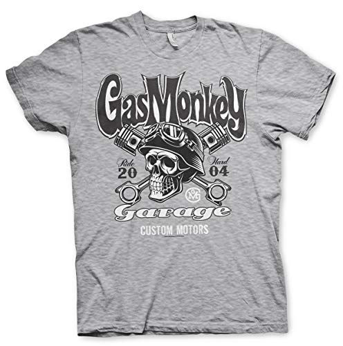 Gas Monkey Garage Oficialmente Licenciado GMG - Custom Motors Skull Camiseta para Hombre (Heather Gris), XX-Large