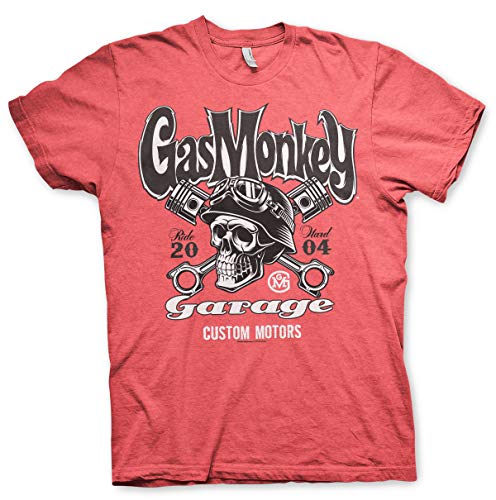 Gas Monkey Garage Oficialmente Licenciado GMG - Custom Motors Skull Camiseta para Hombre (Rojo-Heather), XX-Large